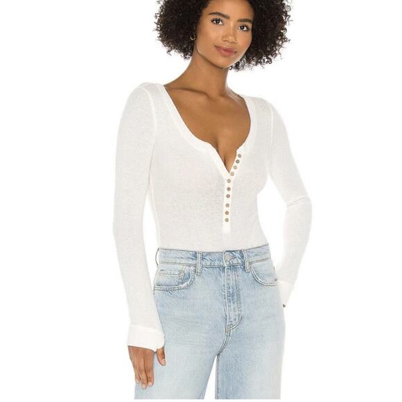 Intimately by Free People Dylan Long Sleeve Thermal Bodysuit White Womens M NWOT - Picture 2 of 7